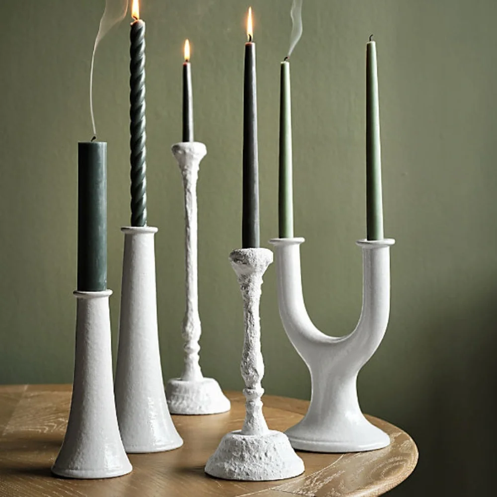 New 🇮🇹🕯️✨Crate&Barrel White Ceramic Tapered Candle Holder 9